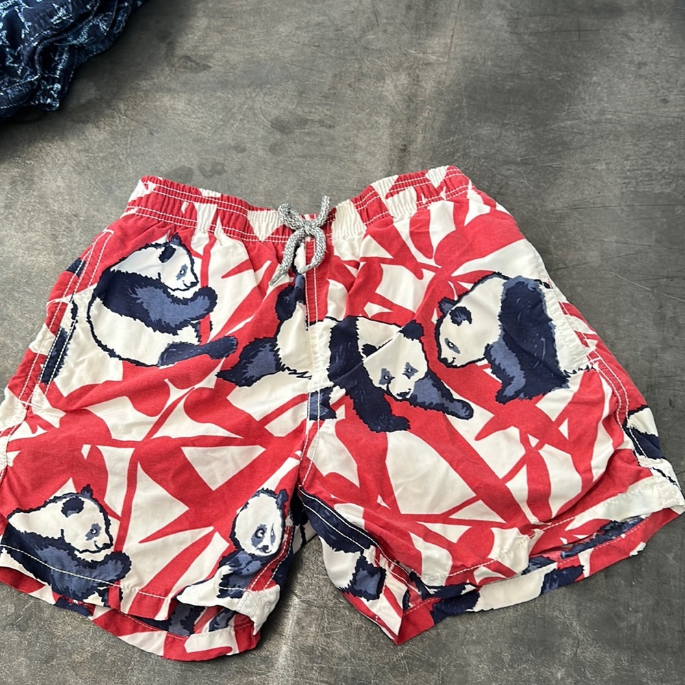 Boys red white and blue panda swim trunks in size 8 brand is vilebrequin